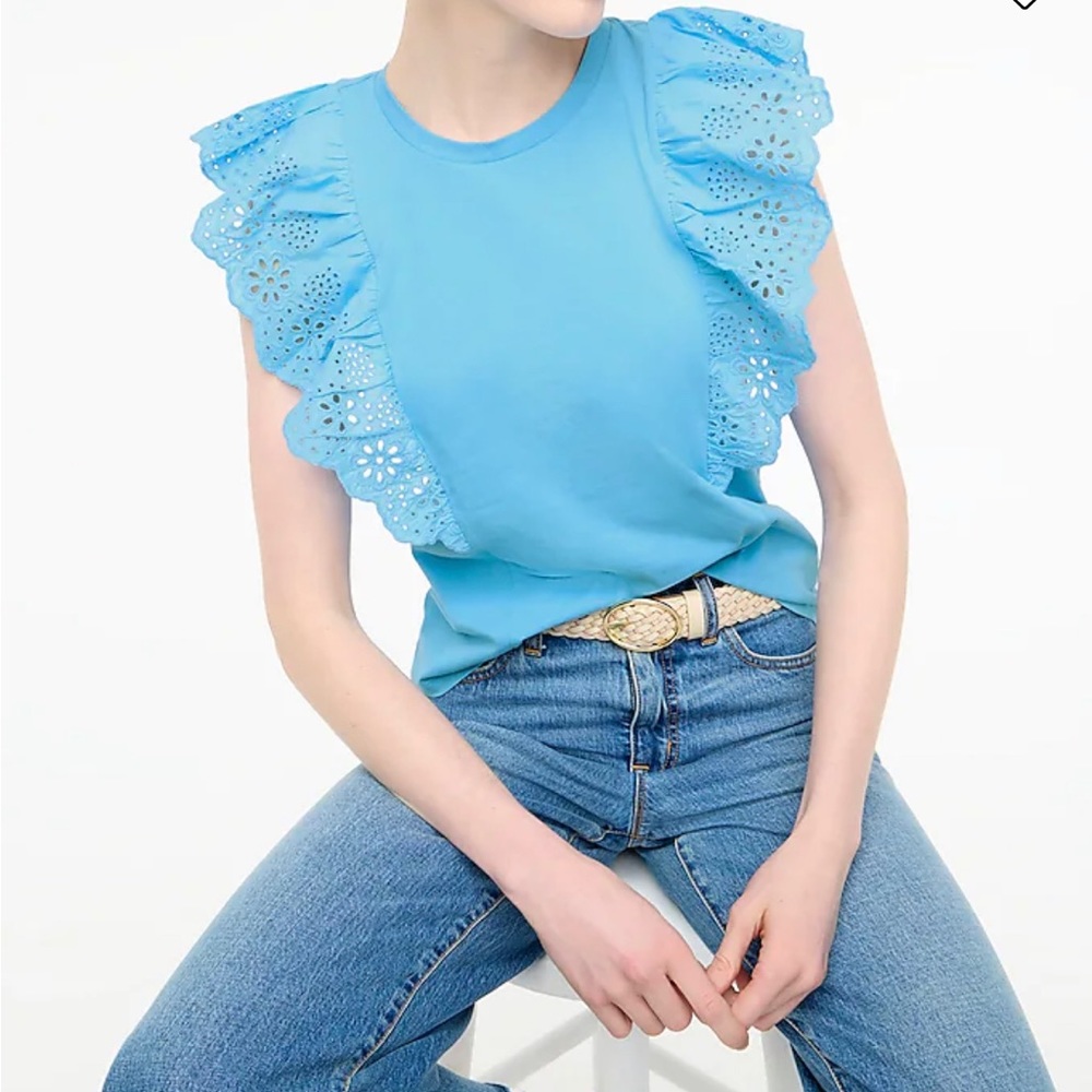 NWT J-Crew  Factory Ruffle Sleeve Eyelet Top Size Medium